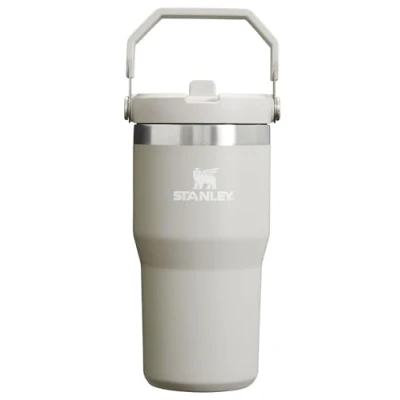 Afbeelding van Stanley IceFlow Flip Straw Tumbler met handvat 20oz Draai op deksel en opklapbaar rietje Lekbestendige waterfles Geïsoleerd roestvrij staal BPA vrij Ash