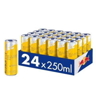 Afbeelding van Red Bull Energy Drink Yellow Edition palet van 24 blikjes dranken met tropische smaak, wegwerp (24 x 250 ml)