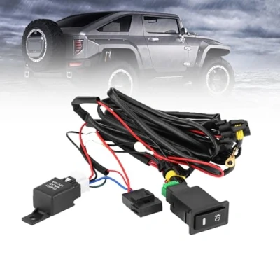 Afbeelding van Mistlamp Schakelaar Bedrading Kit, 12V Universele Auto LED Aan/Uit Harnas Zekering Relais Kit