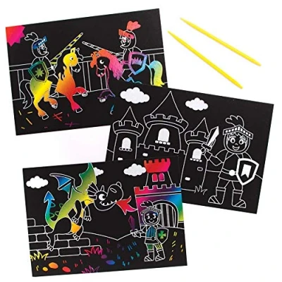 Afbeelding van Baker Ross FE288 Ridder Afbeeldingen met Krasfolie Pak van 8, Graveerkunst voor Kinderen, Creative Activiteiten Knutselset Creatieve Geest.