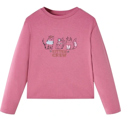 Afbeelding van Kindershirt met lange mouwen kittenprint 128 frambooskleurig