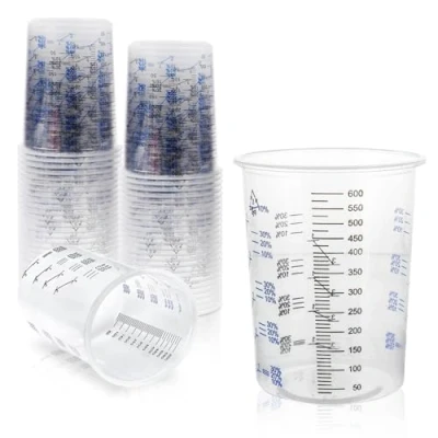 Afbeelding van Lakmaatbeker, 50 stuks, 600 ml, graduele maatbeker, beker voor het mengen van kleuren, kunststof bekers vloeistoffen, verf, pigmenten