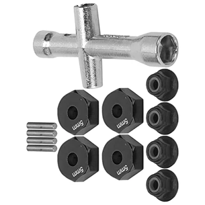 Afbeelding van RC Wiel Hex Adapter, 12mm 1/10 Auto Vrachtwagen Adapter + Antislip Moer Bout Kruissleutel Model Speelgoed Deel(zwart)