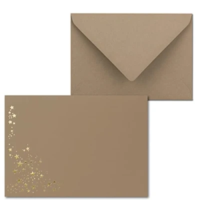Afbeelding van 100 x kerstenveloppen DIN C6 sterrenregen met goud metallic reliëf kleur: cappuccino (bruin) natte lijm, 120 g/m² 114 162 mm