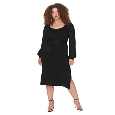 Afbeelding van Trendyol Zwarte Geribbelde Bodycone Midi Gebreide Jurk Tbbaw23Ah00032