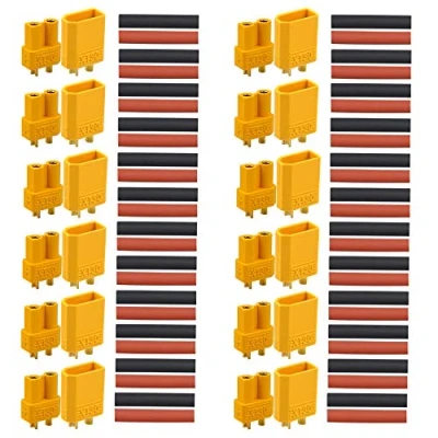 Afbeelding van FULARR® 12 paar Premium XT30 batterijaansluitingen, hoge stroom, mannen, vrouwelijk, gouden stekker, ronde bus met krimpkous, voor RC Lipo accu 【éénweg】