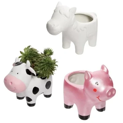 Afbeelding van Baker Ross FE548 Boerderijdieren Keramische Bloempotten Pak van 3, Schilderbare Creatie Kunst en Knutselprojecten voor Kinderen om te Maken, Personaliseren Versieren