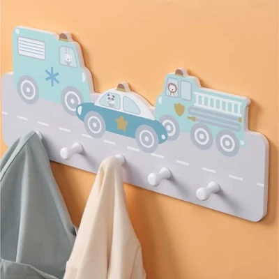 Afbeelding van Navaris kapstok voor kinderkamer Stevige en stabiele kinderkapstok Met 5 kapstokhaken Eenvoudige installatie Auto thema