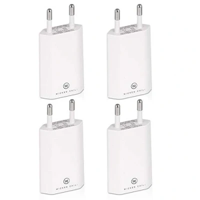 Afbeelding van Wicked Chili 4x Pro Series Power Adapter USB compatibel met Apple iPhone, Samsung Galaxy/Mobile Phone Charger, Smartphone Plug (1A, 5V) wit
