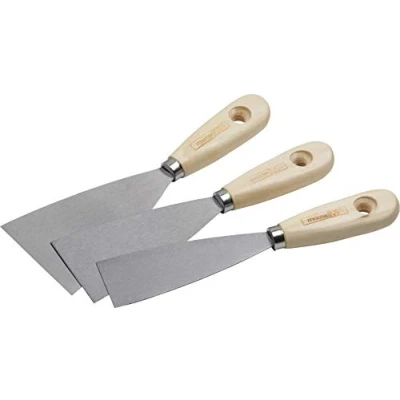 Afbeelding van Meister schilderspatelset 3 delig 40 mm, 60 mm &amp; 80 houten handvat lemmet van roestvrij staal voor het spatelen schrapen verf of behang, universeel spatel, greepspatel / 4201040