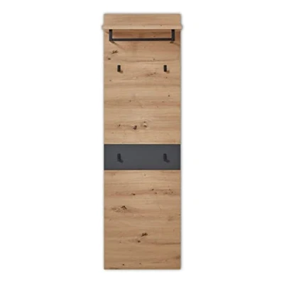 Afbeelding van Stella Trading Garderobepaneel in Artisan eiken look grafiet moderne hoedenplank en betrouwbare wandhaken voor jassen tassen 80 x 118 30 cm (B H D)