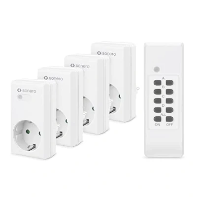 Afbeelding van sonero draadloze contactdoosset: 4x contactdoos en 1x afstandsbediening, 1100 watt, max. 30m bereik, indoor, wit