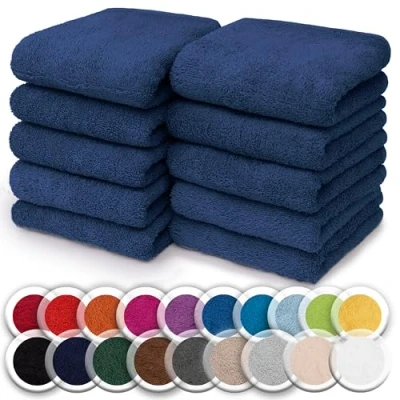 Afbeelding van NatureMark Set van 10 washandjes 100% katoen badstof afmetingen 30 x cm handdoeken in verpakking stuks, kleur: marineblauw