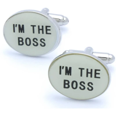 Afbeelding van Manchetknopen I Am The Boss Ovaal Wit Zwart