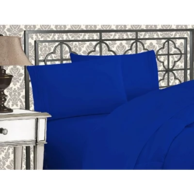 Afbeelding van Elegant Comfort Luxe 1500 draadtelling Egyptische kwaliteit drielijnsgeborduurd zachtste premium hotelkwaliteit 4 delige lakenset, rimpel en vervagingsbestendig, tweeling/Twin XL, koningsblauw