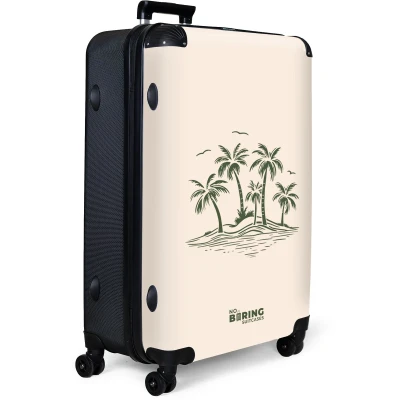 Afbeelding van NoBoringSuitcases.com® Koffer groot Reiskoffer lichtgewicht Beige met groene palmbomen Rolkoffer 4 wielen Grote trolley XL 98 liter bagage