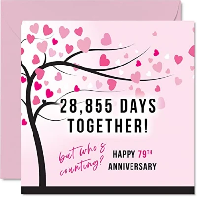 Afbeelding van Grappige 79e verjaardag kaart voor vrouw of echtgenoot 28855 dagen samen I Love You cadeaus, gelukkige huwelijksverjaardag kaarten partner, 145 mm x wenskaarten negenenzeventigste jubilea