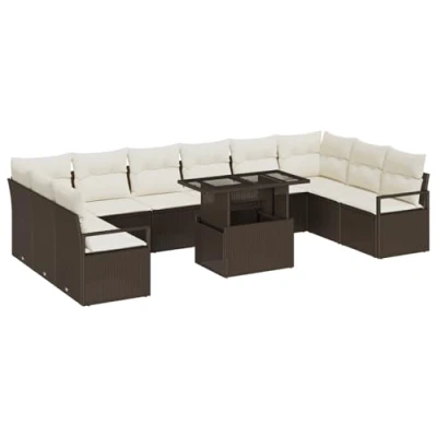 Afbeelding van vidaXL 11 delige Tuin Sofa Set met Kussens Bruin Poly Rattan