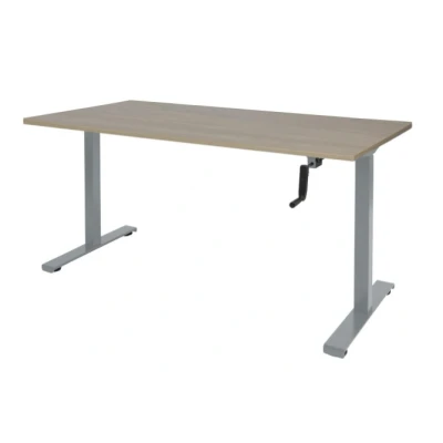 Afbeelding van Dextro slinger zit/sta 160x80cm, hoogte verstelbare werkplek dmv slinger, T poot frame. Frame kleur aluminium (RAL9006) en blad Robson eiken.