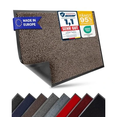 Afbeelding van Entrando Deurmat, 90 x 120 cm, voor binnen en buiten, wasbaar, antislip, dun, ideaal entree, hal, kantoor, bruin/zwart