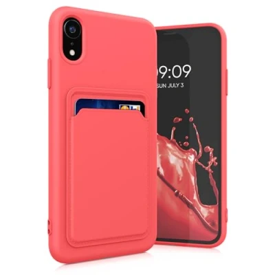 Afbeelding van kwmobile telefoonhoesje geschikt voor Apple iPhone XR Hoesje met pasjeshouder TPU case in neon roze