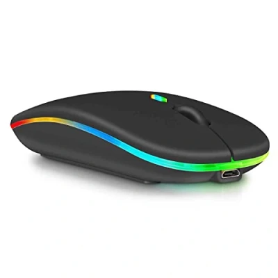 Afbeelding van 2.4GHz &amp; Bluetooth Mouse, Rechargeable Wireless Mouse for Samsung Galaxy Tab S6 Lite Laptop/PC/Mac/Computer/Tablet/Android RGB LED Onyx Black
