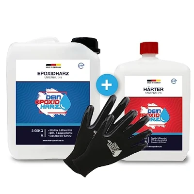 Afbeelding van Longfair Epoxyhars met verharder, GVK set van 4,5 kg, giethars professionele kwaliteit, helder en reukloos, geschikt voor hout, inclusief beschermende handschoenen