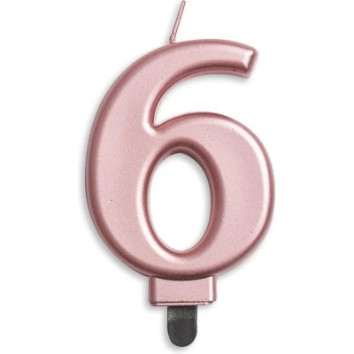 Afbeelding van Kaars 6 jaar Rose Goud Metallic 8cm