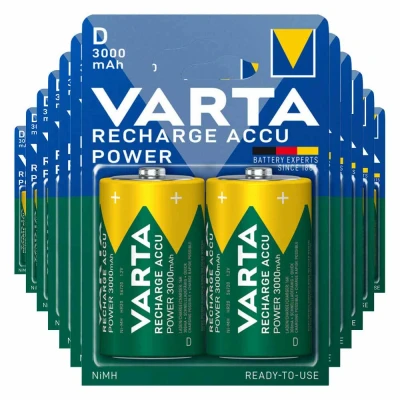 Afbeelding van 12x Varta Recharge Accu Power Oplaadbare Batterijen D 3000mAh 2 stuks