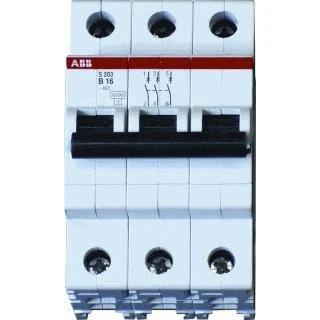 Afbeelding van Abb s203 installatieautomaat 3p b karakteristiek 16a iec en 60898 1 6 ka iec60947 2 10 3 modulen breedte 52 5mm 2cds253001r0165
