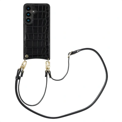 Afbeelding van Selencia Hoesje Geschikt voor Samsung Galaxy S24 met Pasjeshouder Nova Croco Backcover koord en pashouder Zwart