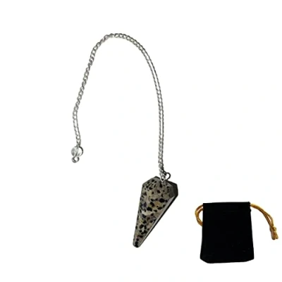 Afbeelding van pendel natuursteen jaspis dalmatiër kristal slinger zeshoekig vintage kristallen voor radiesthesie, chakra reiki waarzeggen meditatie Wicca (Dalmatiërse jaspis)