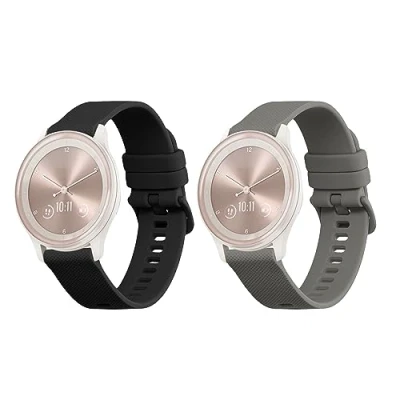 Afbeelding van kwmobile 2x horlogebandjes geschikt voor Garmin vivomove Sport / Forerunner 245 55 bandje Smartwatch bandjes van TPU Activity tracker horloge band in zwart grijs