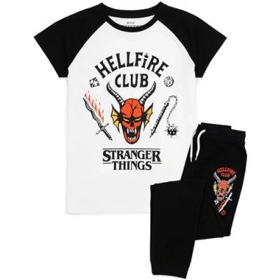 Afbeelding van Stranger Things Pyjama&#039;s voor Kinderen Unisex Hellfire Club Outfit Eddie Eleven Mike Dustin Max Leden T Shirt Loungepants Co Ord Pjs Set Netflix serie merchandise