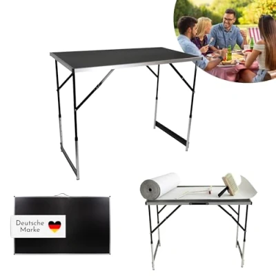 Afbeelding van Lemodo 3 delige opklapbare behangtafel, zwart, multifunctionele werktafel en campingtafel, in hoogte verstelbare tafel, schildertafel, professionele tot 30 kg belastbaar