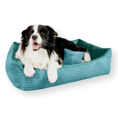Afbeelding van 4L Textil OTTO Corduroy Hondenbed voor middelgrote en grote Honden Hondenkussen Hondenmand Wasbare Hoes Turquoise 80x60