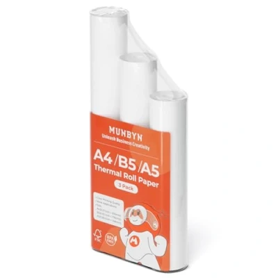 Afbeelding van 3 rollen Thermopapier A4 + A5 B5 MUNBYN thermisch papier compatibel met thermische printer