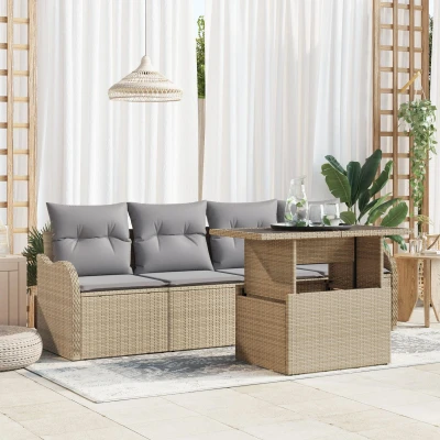 Afbeelding van vidaXL 5 delige Tuinbankset met Kussens Beige Poly Rattan, 2 zits Tuinbank Rattan