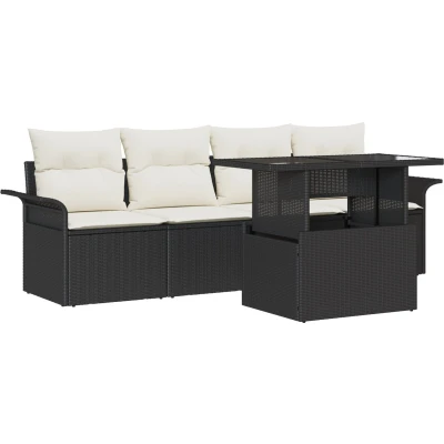 Afbeelding van vidaXL 5 delige Tuin Sofa Set met Kussens Zwart Poly Rattan