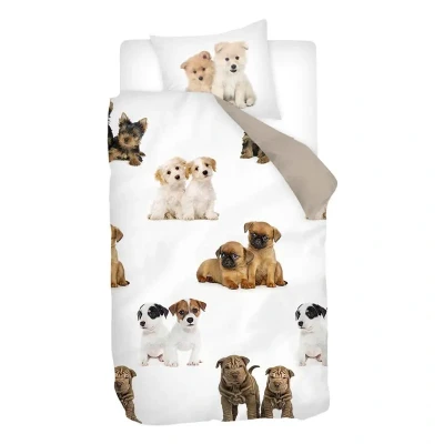Afbeelding van Snoozing Puppies Flanel Dekbedovertrek Junior 120x150 cm + 1 kussensloop 60x70 Multi kleur