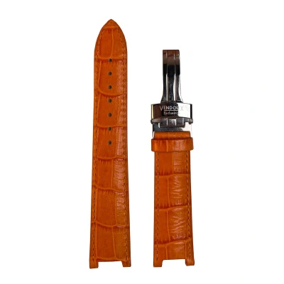 Afbeelding van Horlogeband 20mm, 14mm aanzet Oranje Echt leer in croco print Roestvrijstalen vlinder sluiting