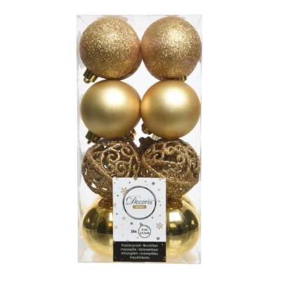 Afbeelding van Decoris Kerstballen 16 stuks goud 6 cm