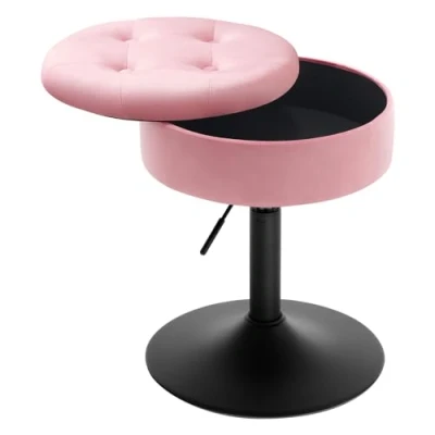 Afbeelding van WOLTU Barkruk laag, kruk met opbergruimte, draaibare make upkruk, in hoogte verstelbaar 49,5 65 cm, draaikruk voor bar, uptafel, keukeneiland, toonbank, fluwelen bekleding, roze, BH329rs 1