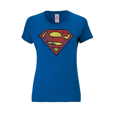 Afbeelding van LOGOSHIRT DC Comics Superman Logo T Shirt Dames azuurblauw Gelicentieerd origineel ontwerp, Maat L