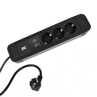 Afbeelding van BACHMANN PRIMO stekkerdoos 3x geaard contact, aluminium, USB oplader A&amp;C, zwart,