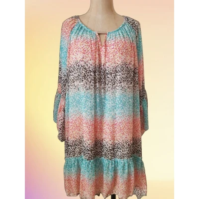 Afbeelding van Super gave dames tuniek groen/zalm/zwart One size
