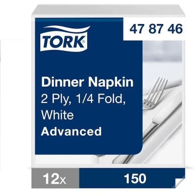 Afbeelding van Tork Dinnerservet 39x39cm 2 laags 1/4 vouw Wit 478746