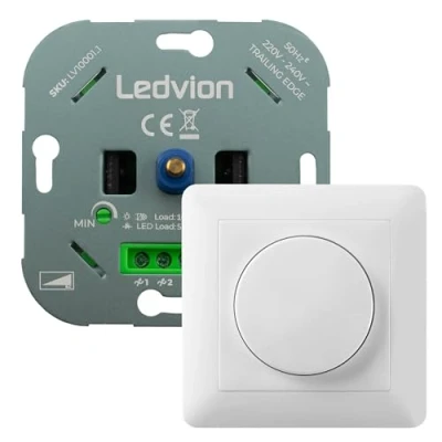 Afbeelding van Ledvion Led Dimmer 5 tot 150 Watt, Universele Incl. Afdekplaat, Inbouw, Schakelaar, afdekraam, Dimmer+ Afdekplaat