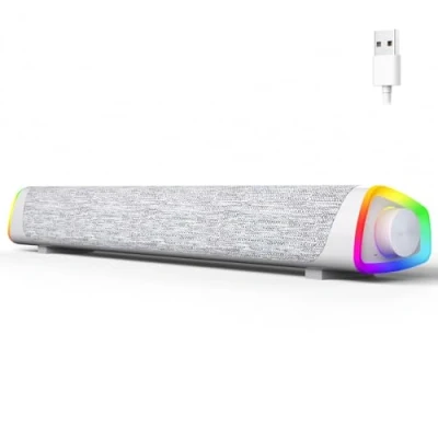 Afbeelding van SOULION R30 Plus computerluidsprekers, Bedrade USB aangedreven Bluetooth V5.3 PC Sound Bar, Kleurrijke LED verlichting met schakelknop, Computer SoundBar voor Desktop