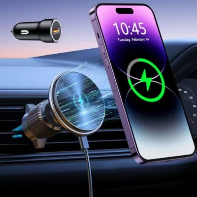 Afbeelding van EOIWUY Compatibel met MagSafe Autohouder Oplaadfunctie, 15W Snelladen Inductieve Telefoonhouder Auto Magneet Draadloze Oplader iPhone 15/14/13/12 Serie